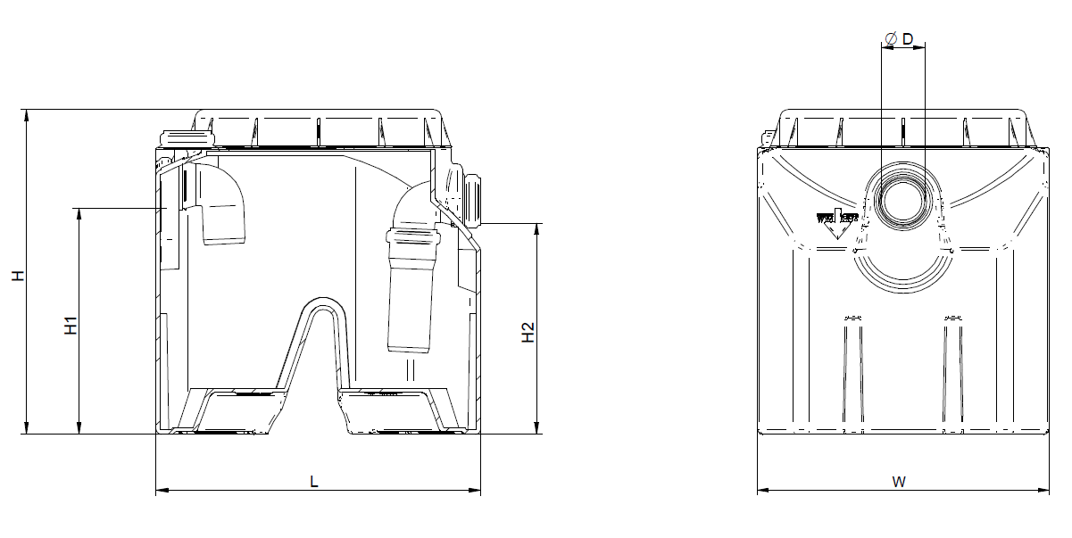 Schemat mini separatora tłuszczu z odmulaczem JPR 502 - JPR-AQUA